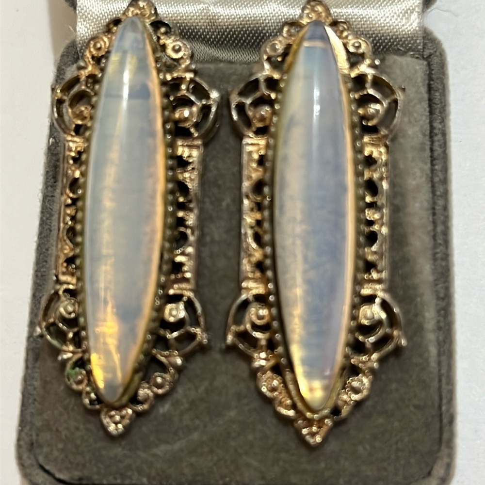 Antique opal light glass clip on earrings
